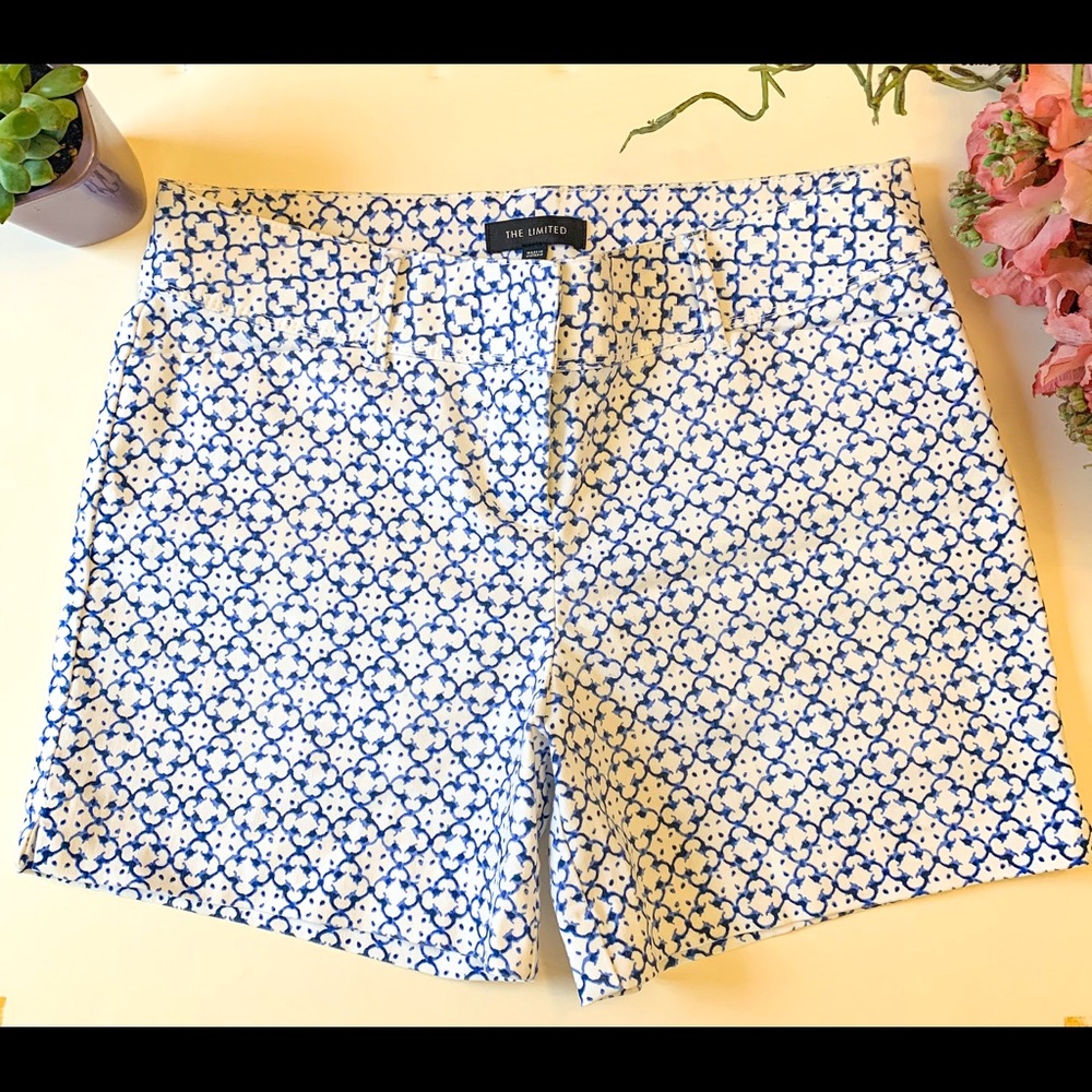 The Limited Geometric print blue and white shorts